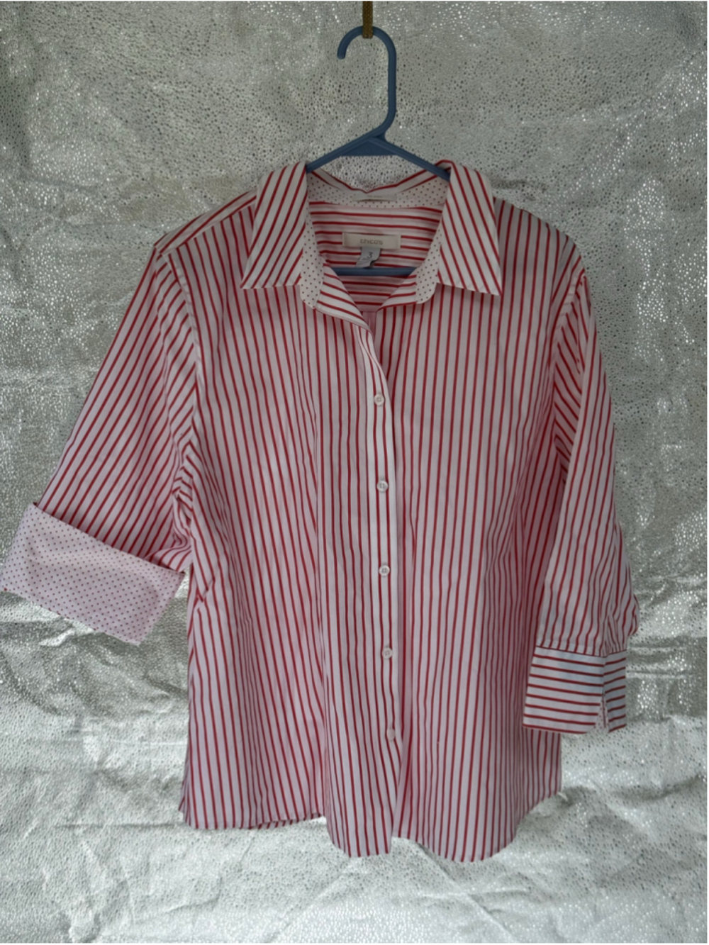 Women's Chico's Button Down Shirt 3X Red White Striped Cotton